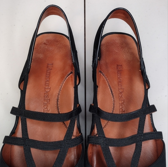 Lamour Des Pieds Women's Black Leather Open Toe Strappy Platform Sandals Sz 8.5M - Picture 7 of 16